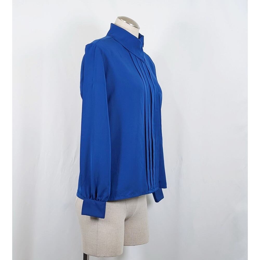 Vintage 80s Blouse Blue Pleated Front Long Sleeve Women's Size 10 Pendleton - Picture 3 of 7